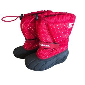 SOREL youth kids Sz 13 flurry print snow boots red polkadots